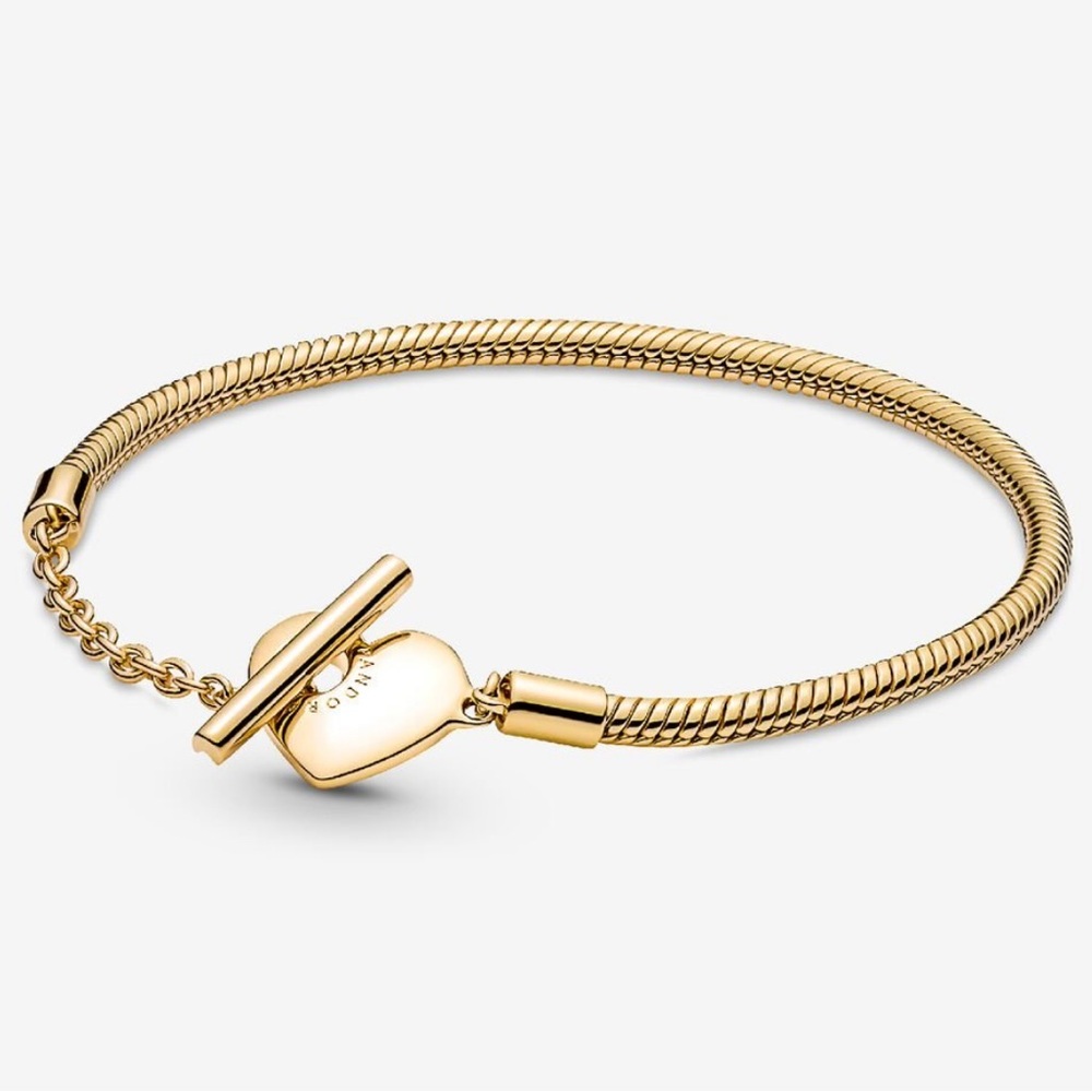 Pandora Moments Heart T-Bar Snake Chain Bracelet 14k gold plating